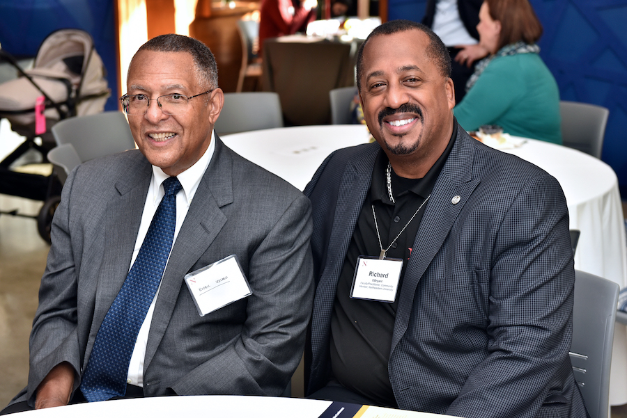 罗德里克爱尔兰,前麻萨诸塞州的最高法院首席大法官(左),和理查德·布莱恩特博士,主任约翰O d . Bryant非洲裔美国东北大学研究院raybet雷竞技雷竞技app最新版