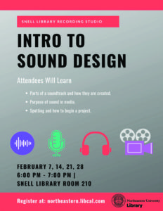 Flyer describing Intro to Sound Design workshops