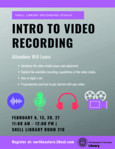 Flyer describing Intro to Video Recording workshops