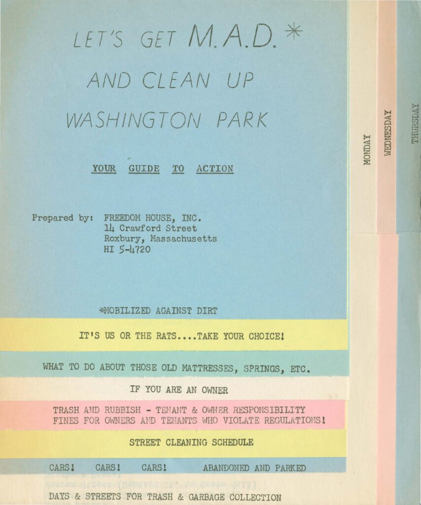 一本色彩丰富的指南，标题是“让M.A.D.来清理华盛顿公园”。