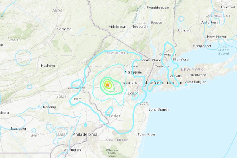 地图显示4月5日新泽西地震发生